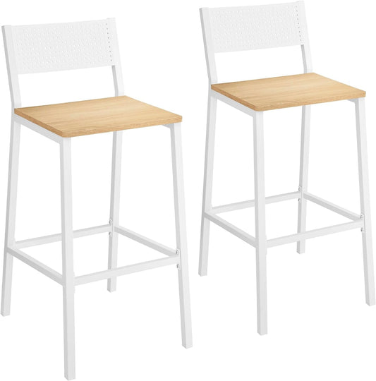 Bar Stool Set of 2, Bar Chairs for Kitchen, Dining Room, Industrial, Oak Beige and White ULBC070W09-0