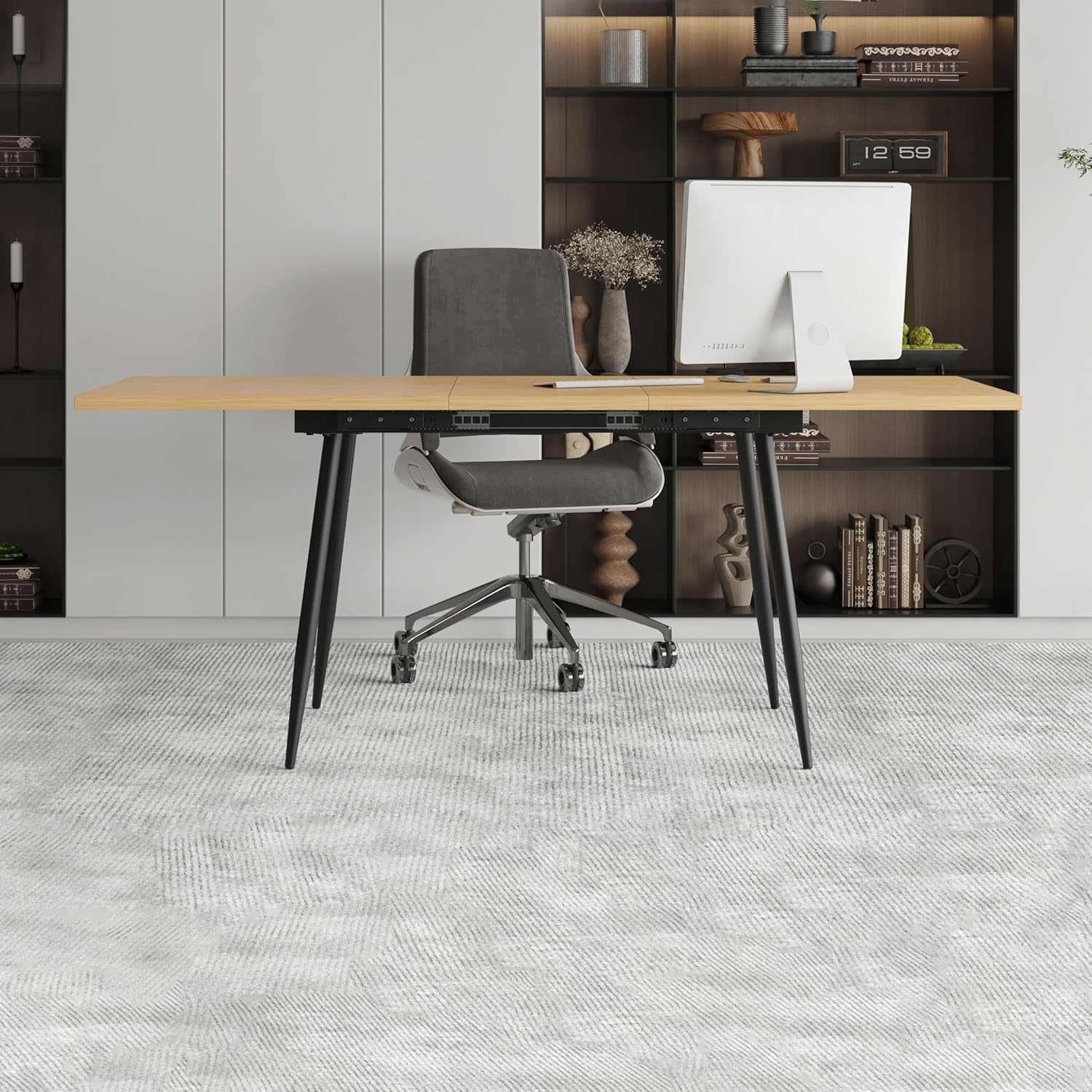 75" X 32" Extendable Dining Table - Rectangle Wooden Table Top with Metal Legs, Space-Saving Extendable 59" to 75" Dining Kitchen Table (Rectangle, Natural)-3