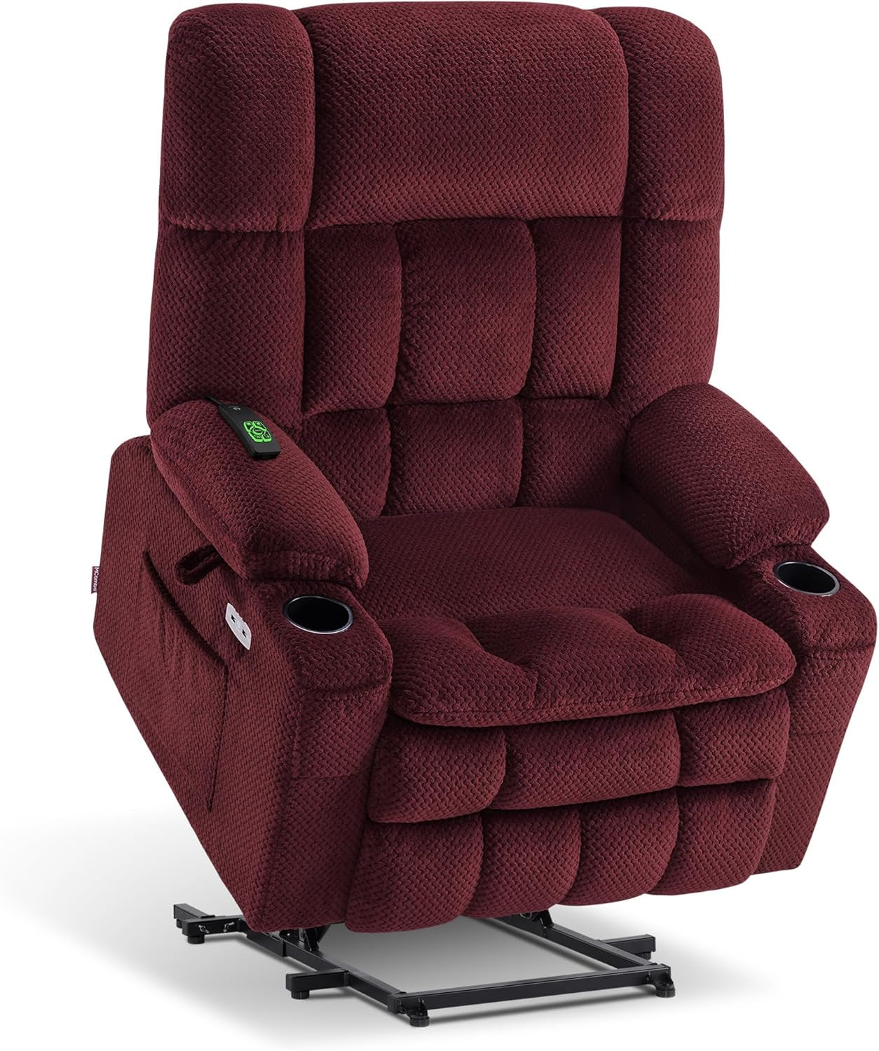 Large Dual Motor Power Lift Recliner Chair Sofa with Massage and Heat for Big Elderly People, Infinite Position, USB Ports, Fabric R7891 (Large-Wide, Burgundy)-0