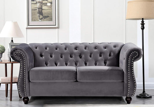 Modern Pink Velvet Chesterfield Loveseat-1