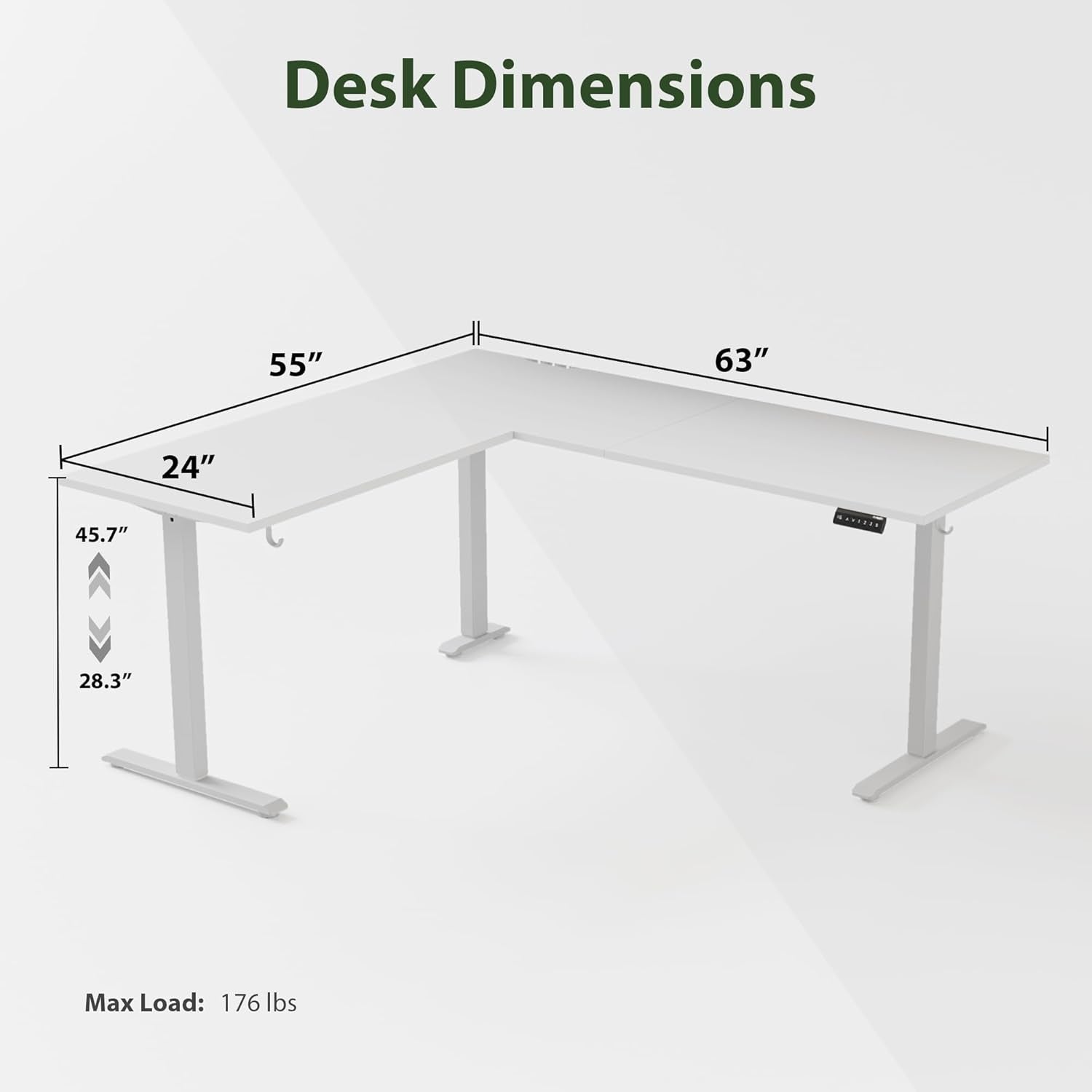 L Shaped Standing Desk Adjustable Height, Electric Corner Standing Desk, 63 X 55 Inch Sit Stand Computer Table with Splice Board, White-2
