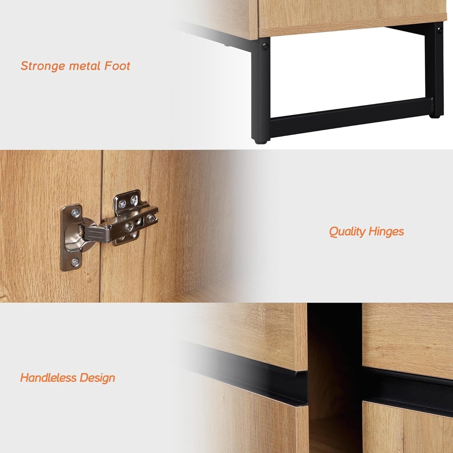 Modern TV Stand with Storage Cabinets for 110 Inch TV, Wood TV Entertainment Center TV Media Console Table with Metal Leg for Living Room,Oak-3