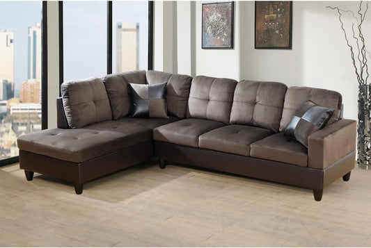 2 Pieces Sectional Sofa Sets, L-Shape Sofa Microfiber Couch Living Room Sofa Set with Chaise Using for Living Room Furniture(A-Brown, Left Hand Facing)-0