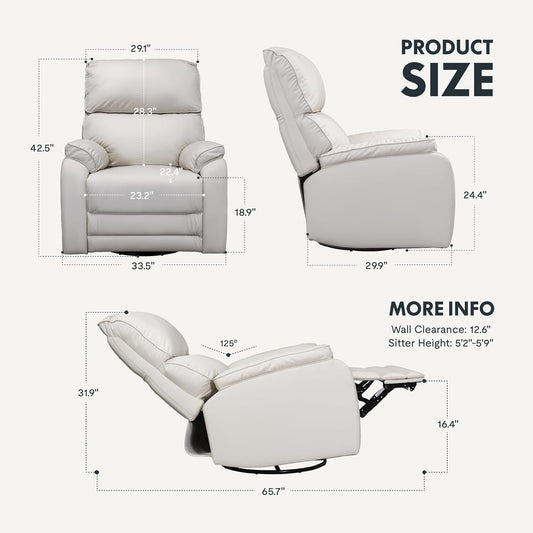 XR4 Genuine Leather Recliner Chair, Power Swivel Rocker Glider with Manual Headrest & Lumbar Support, USB Charging, Elegant Sofa for Living Room & Nursery, Cream-1