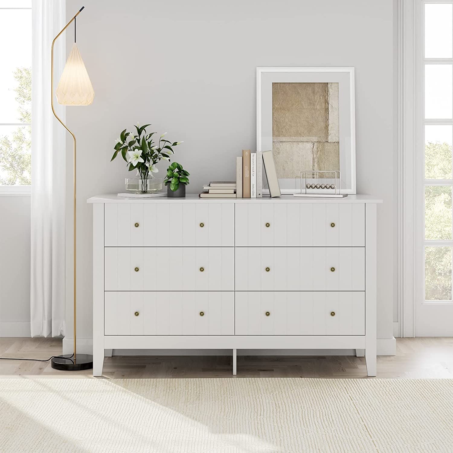 Modern White 6-Drawer Double Dresser, Wide Chest-0