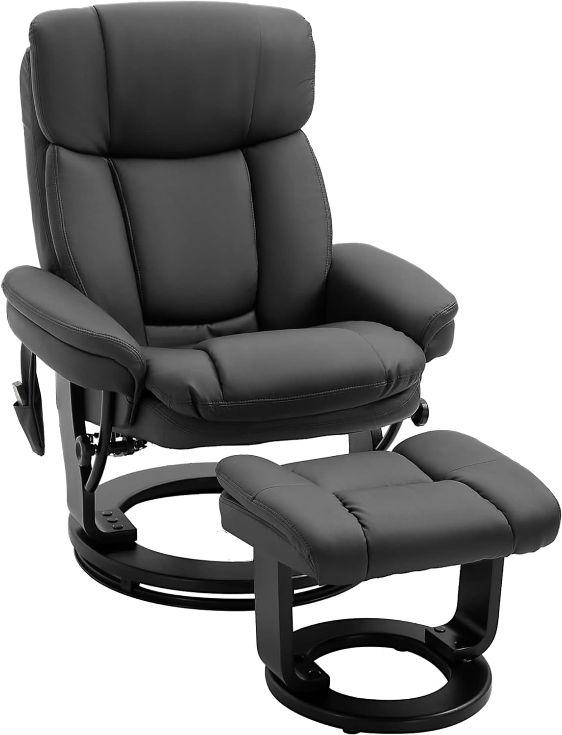 PU Leather Massage Recliner Chair with Ottoman 10 Point Vibration Swiveling Armchair, Black-0