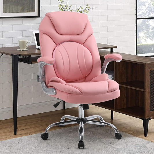 Ergonomic Executive Office Chairs with Adjustable Lumbar Support, 90-120° Rocking Managerial Chair Swivel Desk Chairs with Padded Flip-Up Armrests (Pink), Medium(300Lbs)-0