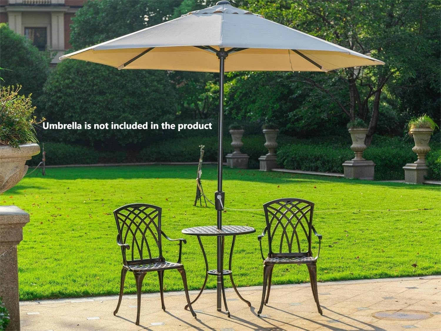 Bistro Set 3 Piece Rustproof Cast Aluminum Patio Furniture Sets round Table with Umbrella Hole for Outdoor, Patio, Balcony, Bronze-3