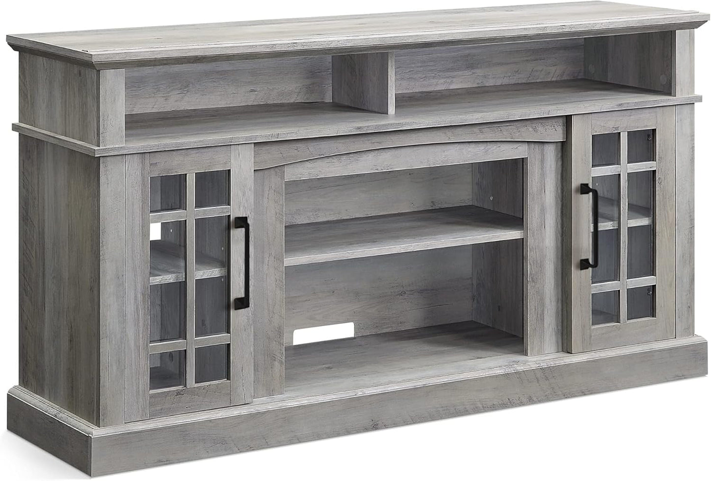 Traditional 58 Inch Rustic Wood TV Stand & Media Entertainment Center Console Table for Tvs up to 65 Inches with Open Storage Shelves & Cabinets - Astorga (Gray Wash)-0