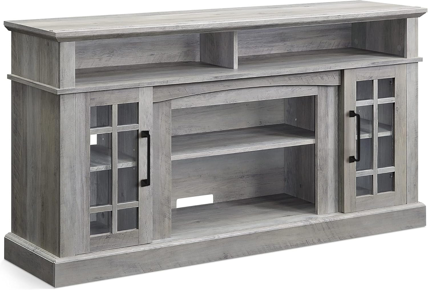 Traditional 58 Inch Rustic Wood TV Stand & Media Entertainment Center Console Table for Tvs up to 65 Inches with Open Storage Shelves & Cabinets - Astorga (Gray Wash)-0