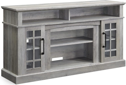Traditional 58 Inch Rustic Wood TV Stand & Media Entertainment Center Console Table for Tvs up to 65 Inches with Open Storage Shelves & Cabinets - Astorga (Gray Wash)-0