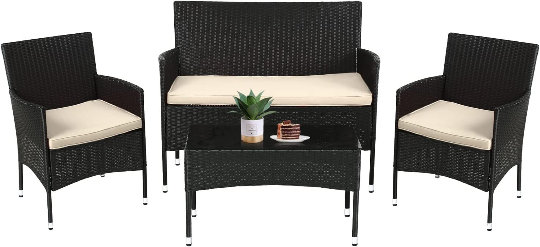 Patio Furniture Set 4 Pieces Outdoor Rattan Chair Wicker Sofa Garden Conversation Bistro Sets for Yard,Pool or Backyard-0
