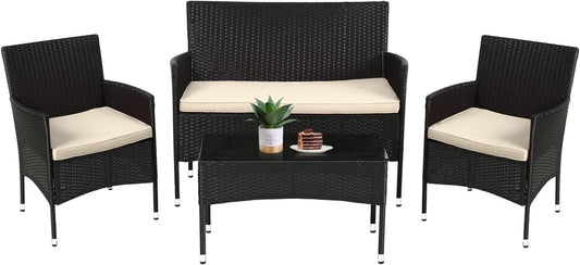 Patio Furniture Set 4 Pieces Outdoor Rattan Chair Wicker Sofa Garden Conversation Bistro Sets for Yard,Pool or Backyard-0