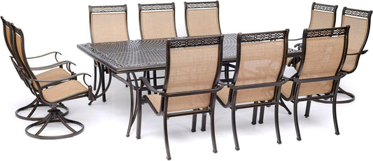 Manor 11-Piece Outdoor Dining Set with 4 Sling Swivel Rockers, 6 Stationary Chairs, and Rust Resistant Aluminum Rectangular Dining Table, Patio Dining Set for 10, Perfect for Patio or Backyard-0
