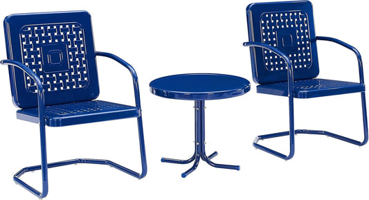 Bates 3-Piece Outdoor Chair and Side Table Set, Retro Metal Bistro Patio Conversation Sets, Navy Gloss-0