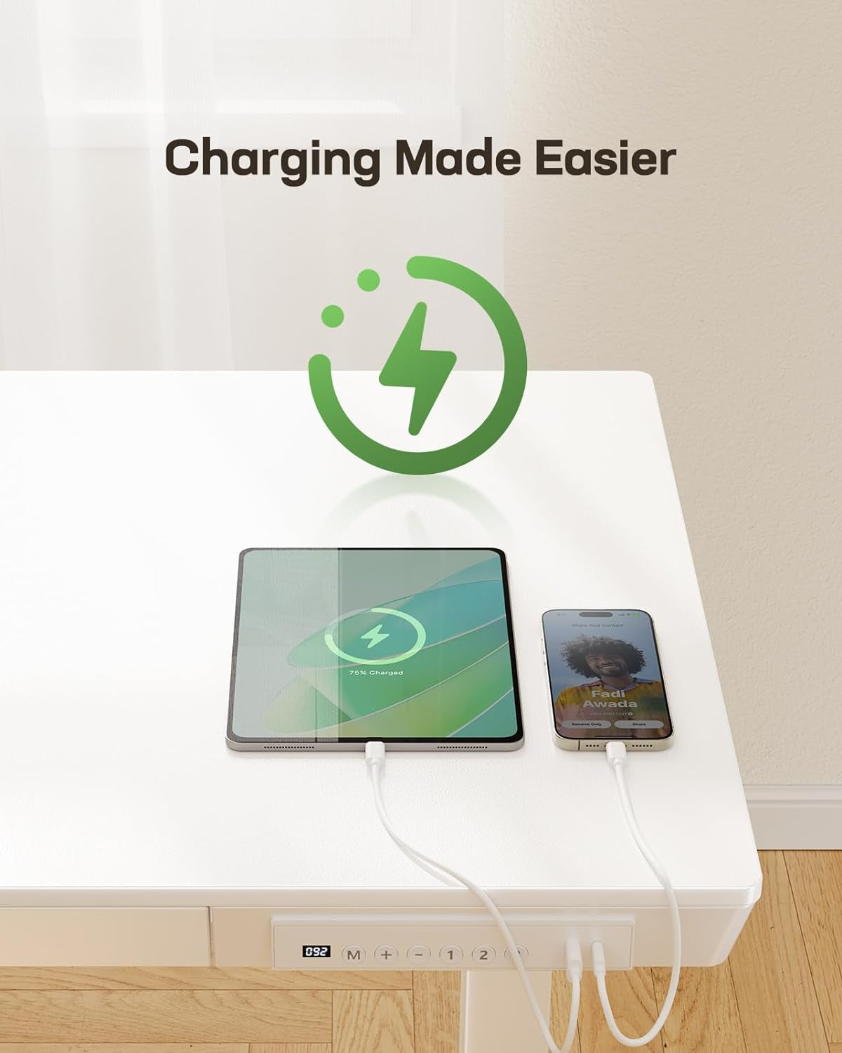 Standing Desk with Drawer, 48 X 24 Inch Whole Piece Tabletop Electric Standing Desk, Height Adjustable Desk with USB Charging Ports, Sit Stand Desk with Storage for Home & Office White-3