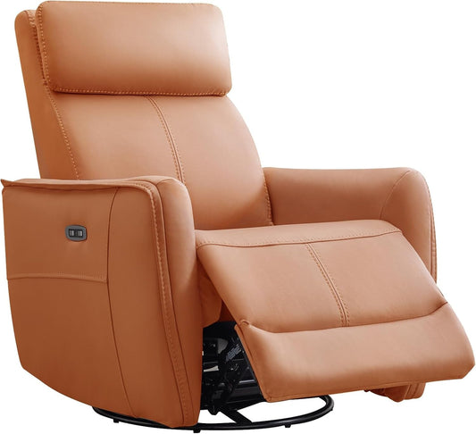 Power Rocker Recliner Chair with USB Port, Electric 270° Swivel Glider Recliners for Nursery, FSC Certified Upholstered Leathaire Rocking Reclining Sofa for Living Room, Bedroom, Orange-0