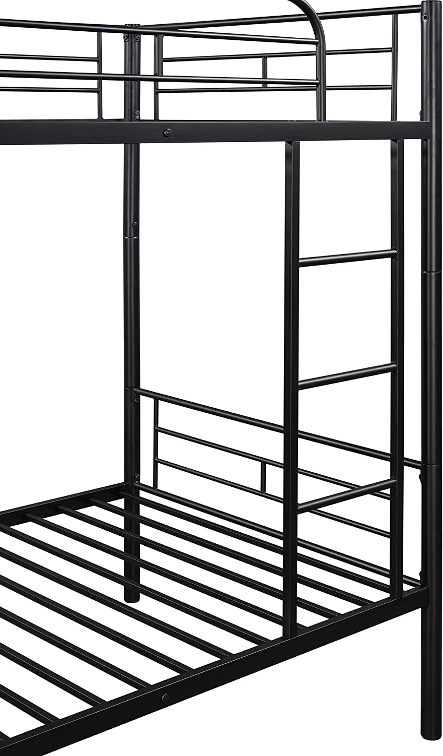 Twin over Twin Metal Bunk Bed with Ladder, Black-1
