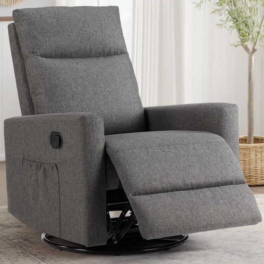 Recliner Chair, Swivel Rocking, Glider Rocker Recliner, Nursery Chair with Extra Large Footrest for Living Room, High Back, Upholstered Deep Seat, Grey-0
