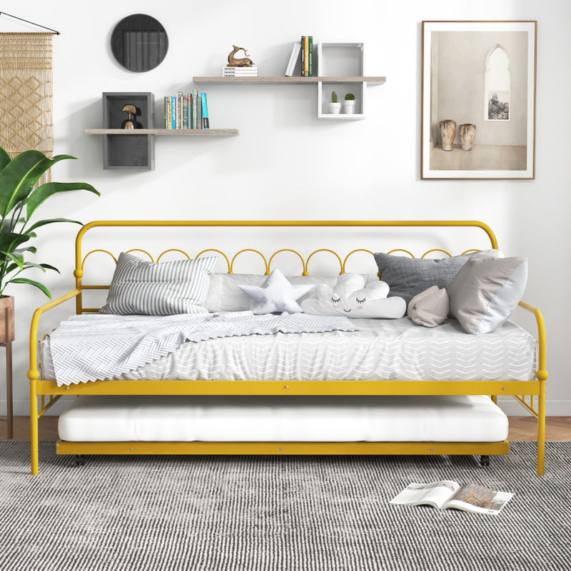 Twin Size Golden Metal Daybed with Trundle and Lockable Wheels-0