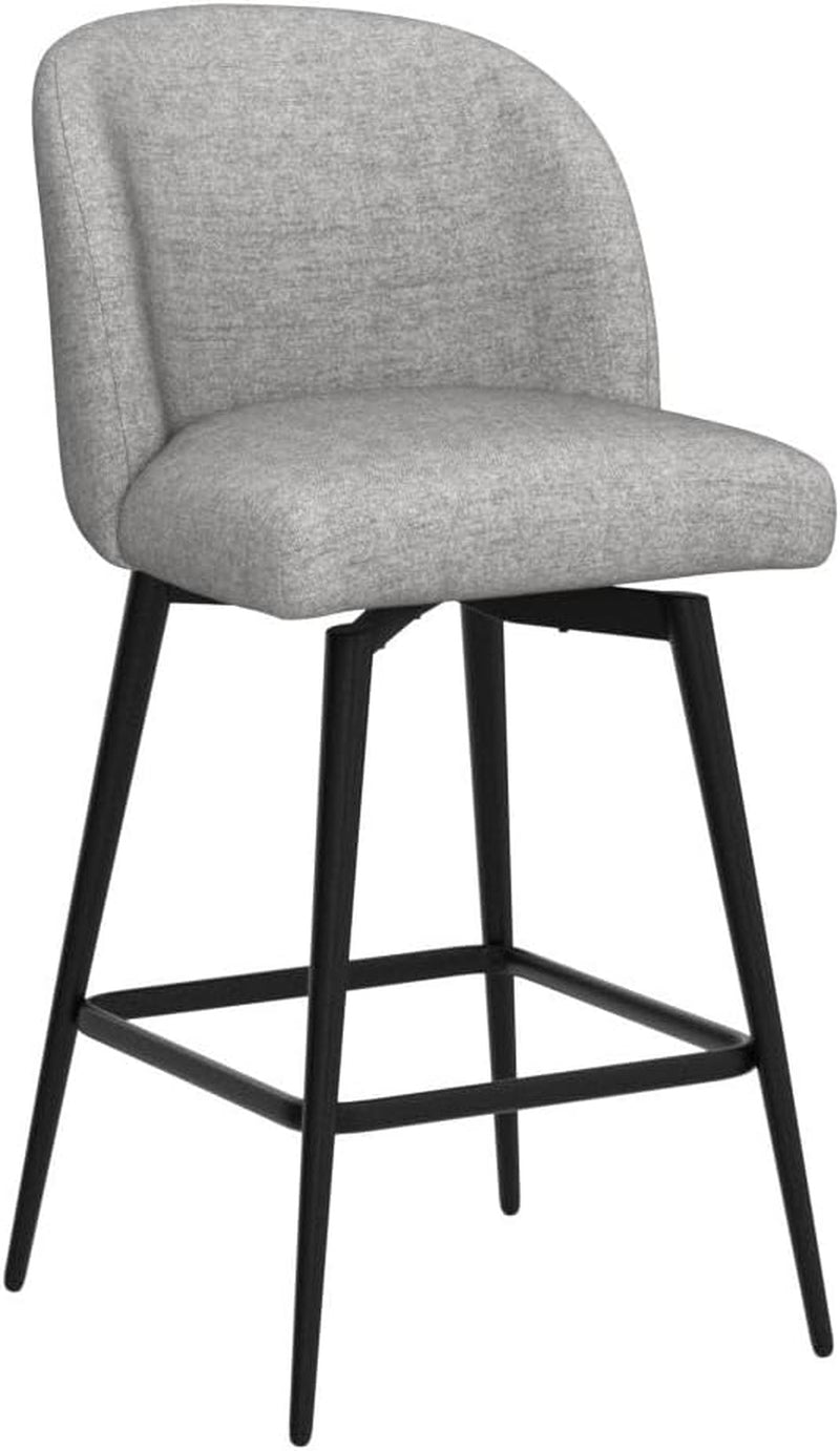 Counter Height Bar Stools Set of 3, 360° Swivel Upholstered Barstools with Backs and Metal Legs, 26" H Seat Height, Fabric in White (Multi-Colored)-3