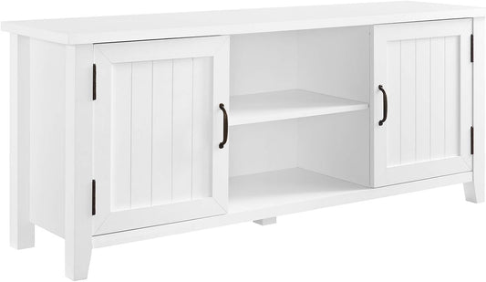 Buren Classic Grooved Door TV Stand for Tvs up to 65 Inches, 58 Inch, Solid White-0