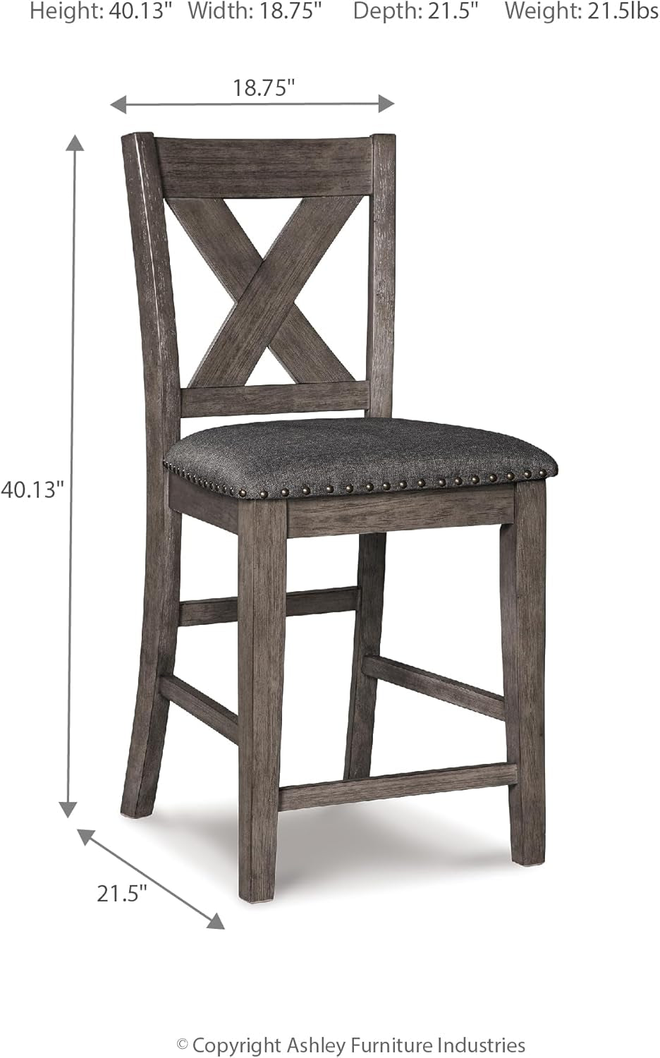 Caitbrook Rustic 24.63" Counter Height Upholstered Barstool, Set of 2, Gray-2