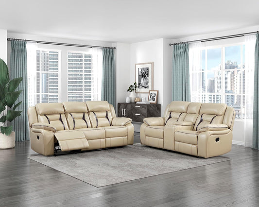 Recliner Living Room Set, Wall Hugger Manual Recliner Sofas, Couches for Living Room, Home Theater Seating, Includes Reclining Sofa and Loveseat, 2-Piece Couch Set, Beige-0