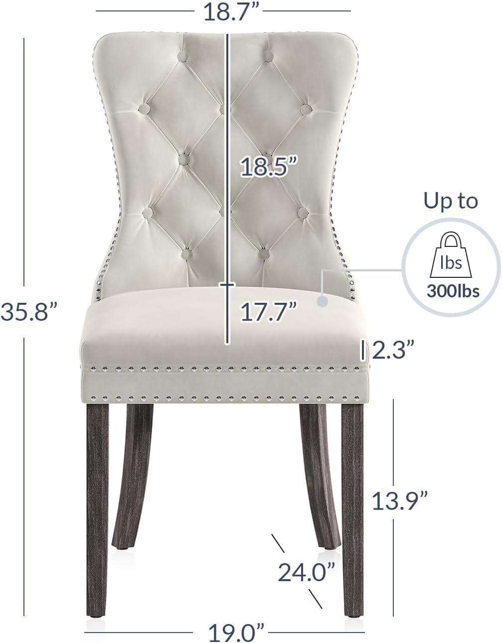 Upholstered Dining Chairs Set of 6, Velvet Luxury Dining Room Chairs with Button Back, Nailhead Trim, Pull-Ring, Solid Wood Legs for Kitchen, Living Room, Restaurant - Chandler (Beige)-2