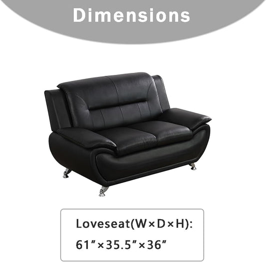 Contemporary Living Room Furniture Set, Faux Leather Sofa Set for Living Room/House/Bedroom/Office/Apartment (Black-B, Loveseat), F45&F46-1