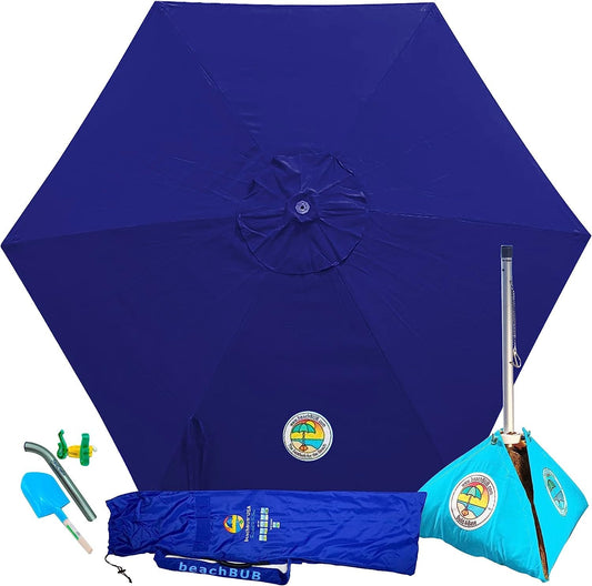 ALL-IN-ONE BEACH UMBRELLA SYSTEM. Includes ULTRA Base (Compliant with the ASTM F3681-24 Beach Umbrella Safety Standard). (Deep Ocean Blue)-0