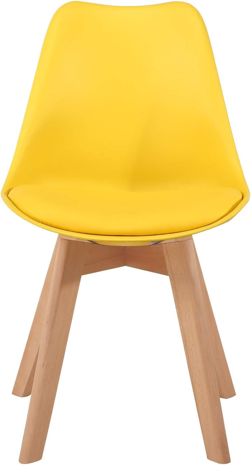 Modern Style Chair Dining, Shell Lounge Plastic Chair with Chairs Natural Wood Legs (Set of 2 Yellow)-3
