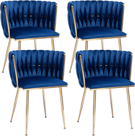 Velvet Dining Chairs Set of 4, Modern Dining Chair with Gold Metal Legs, Luxury Tufted Dining Chairs for Dining Room, Bedroom, Kitchen (Blue)-0