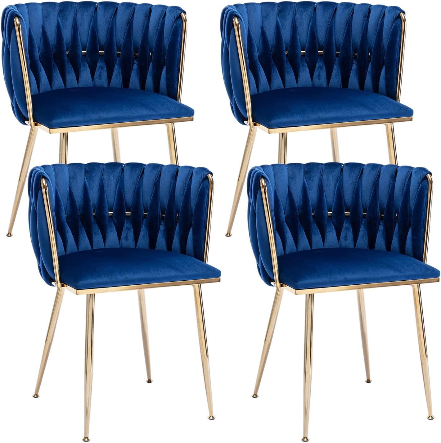 Velvet Dining Chairs with Gold Metal Legs, Set of 4, Blue-0