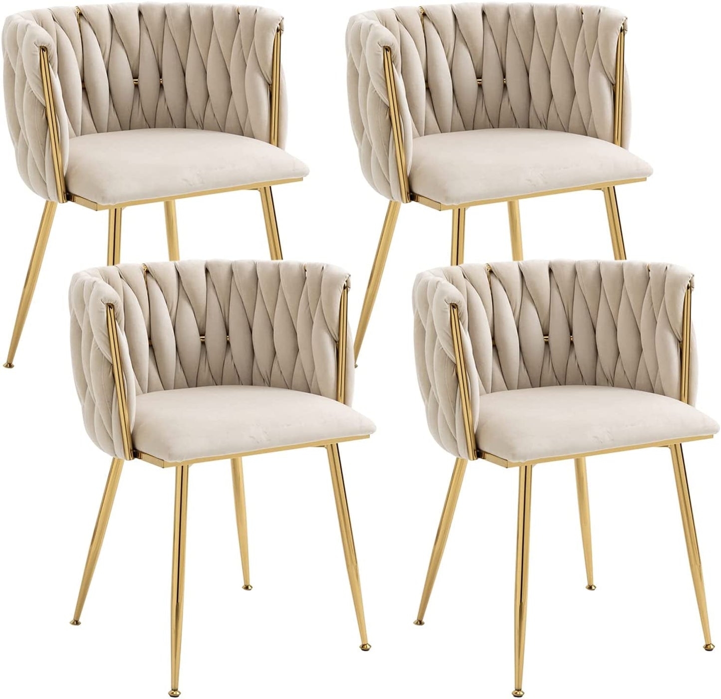 Modern Velvet Dining Chair with Gold Metal Legs, Set of 4 Luxury Tufted Dining Chairs for Living Room, Bedroom, Kitchen-0