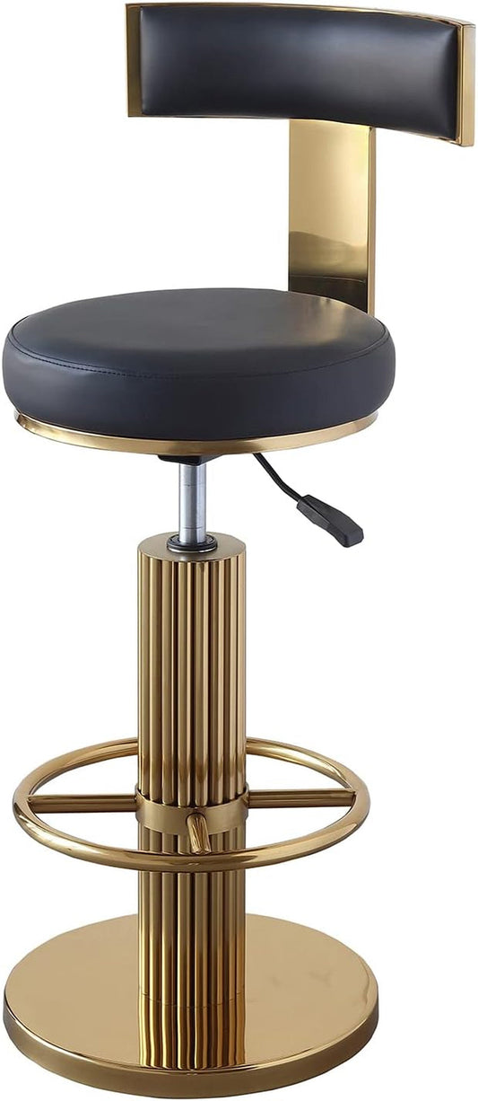 Swivel Bar Stools with Backrest, Modern Adjustable Height Counter Stool with Metal Legs and Comfortable Cushion, Black and Gold Bar Chair for Kitchen Island Counter (Black)-0