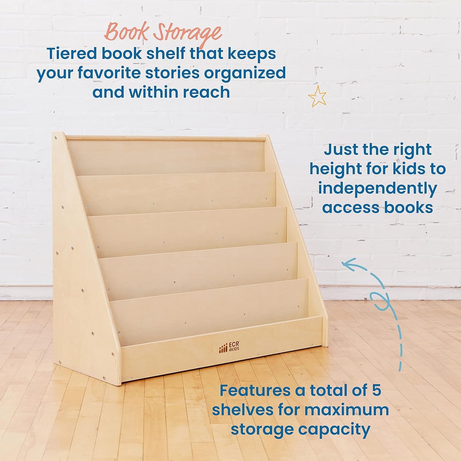 Single-Sided Book Display, Classroom Bookshelf, Natural-3