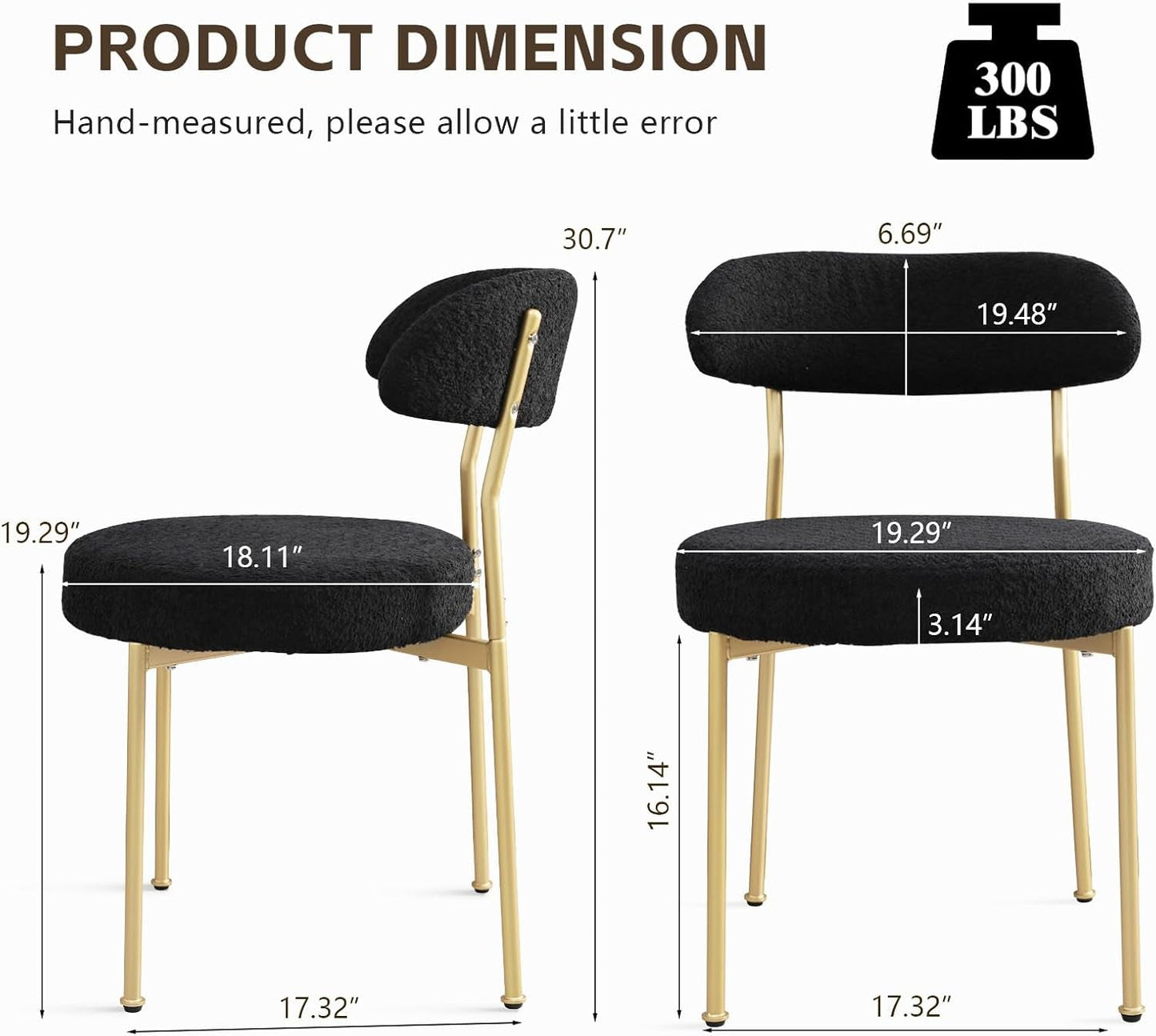 Dining Chairs, Black Boucle Dining Chairs Set of 6, Kitchen Dining Room Chairs Curved Backrest Upholstered Mid Century Modern Dining Chairs with Golden Metal Legs-3