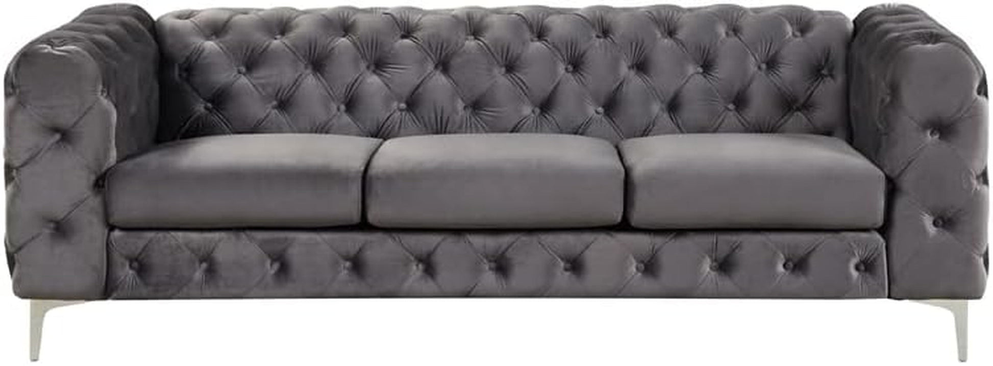 Sofa and Two Chairs Velvet Fabric Living Room Furniture Set-Gray-2