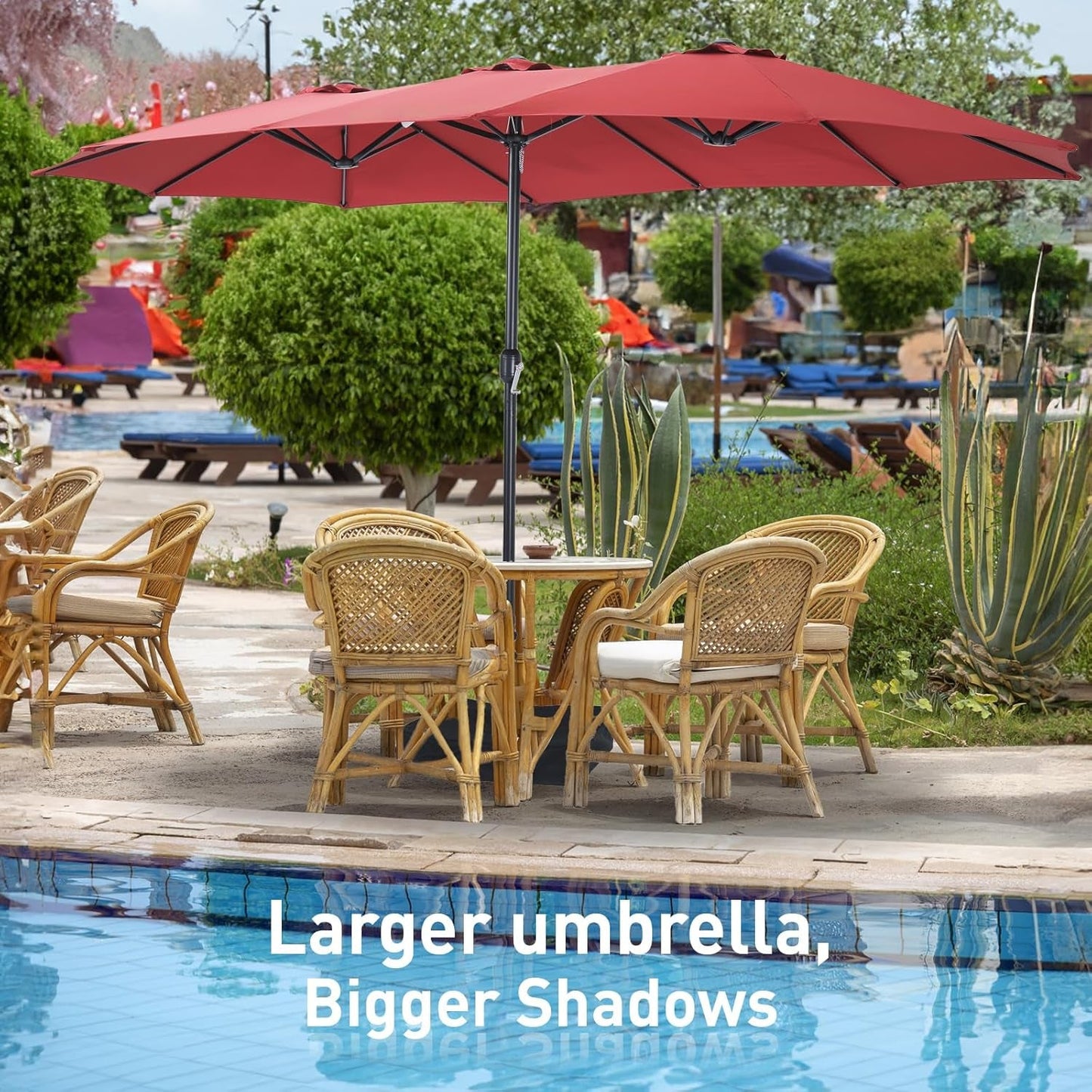 15ft Double Sided Patio Umbrella with Base Red-2