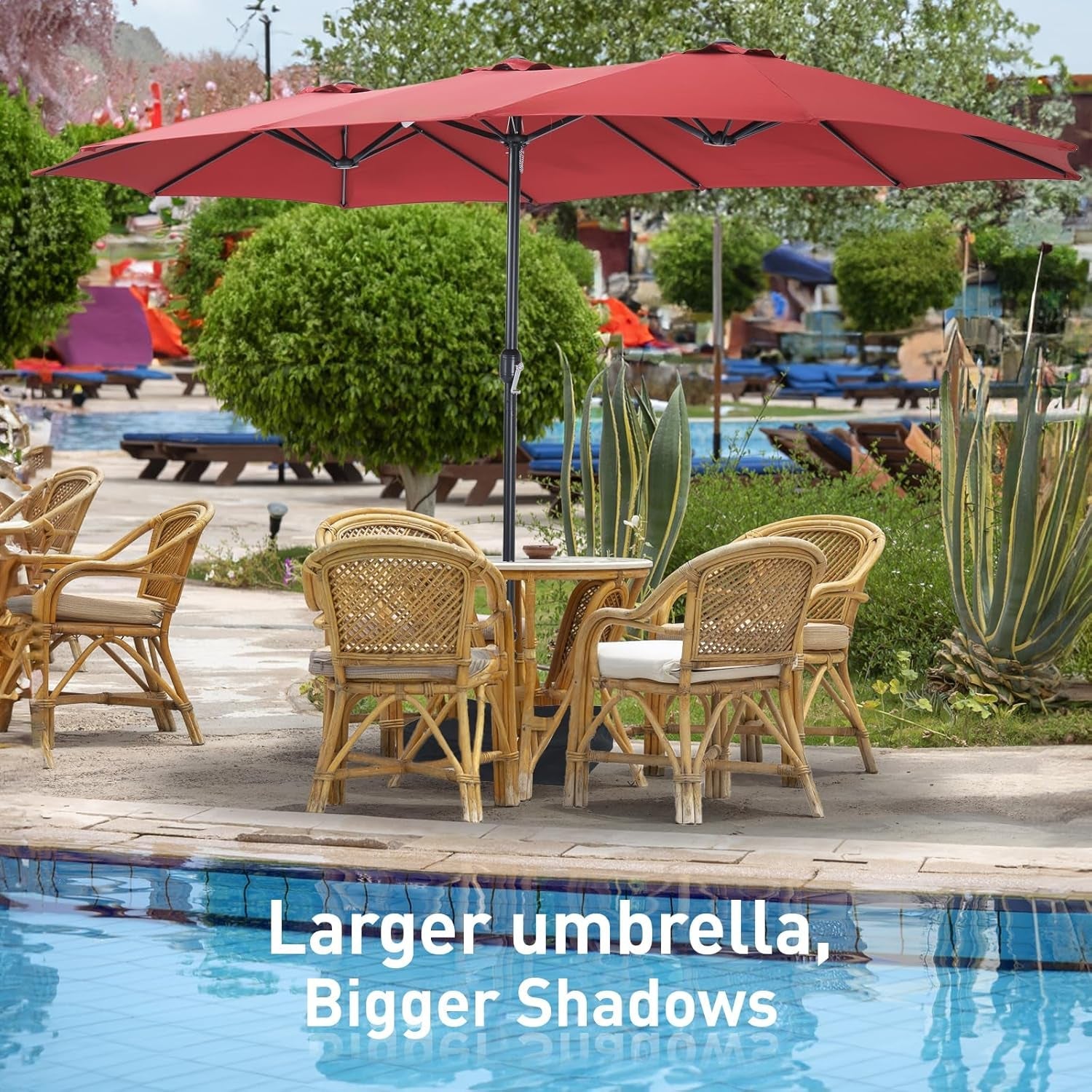 15ft Double Sided Patio Umbrella with Base Red-2