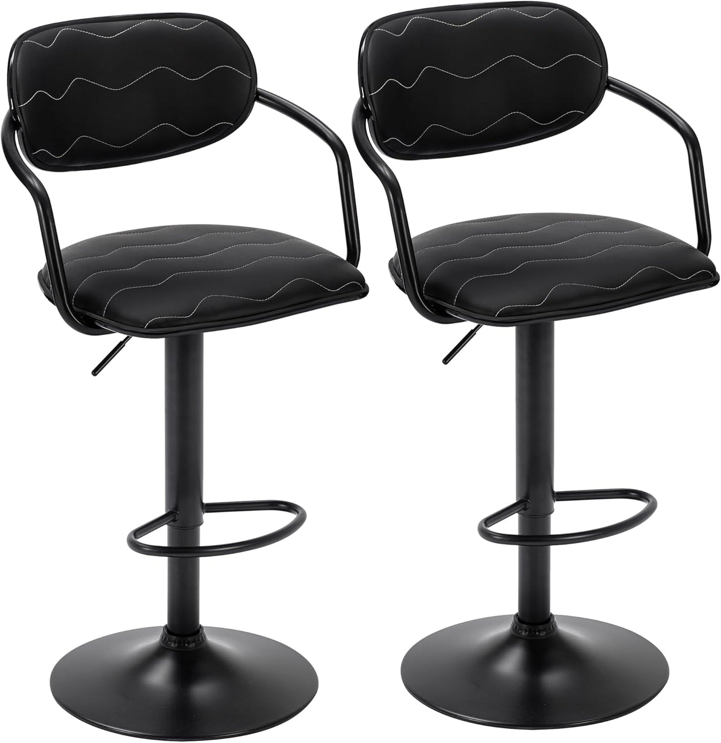 Bar Stools Set of 2, Adjustable Counter Height Barstools with Back and Arm, Swivel Bar Chairs/Pu Leather Kitchen Island Stools for Pub/Dining Room/Living Room, Black-0