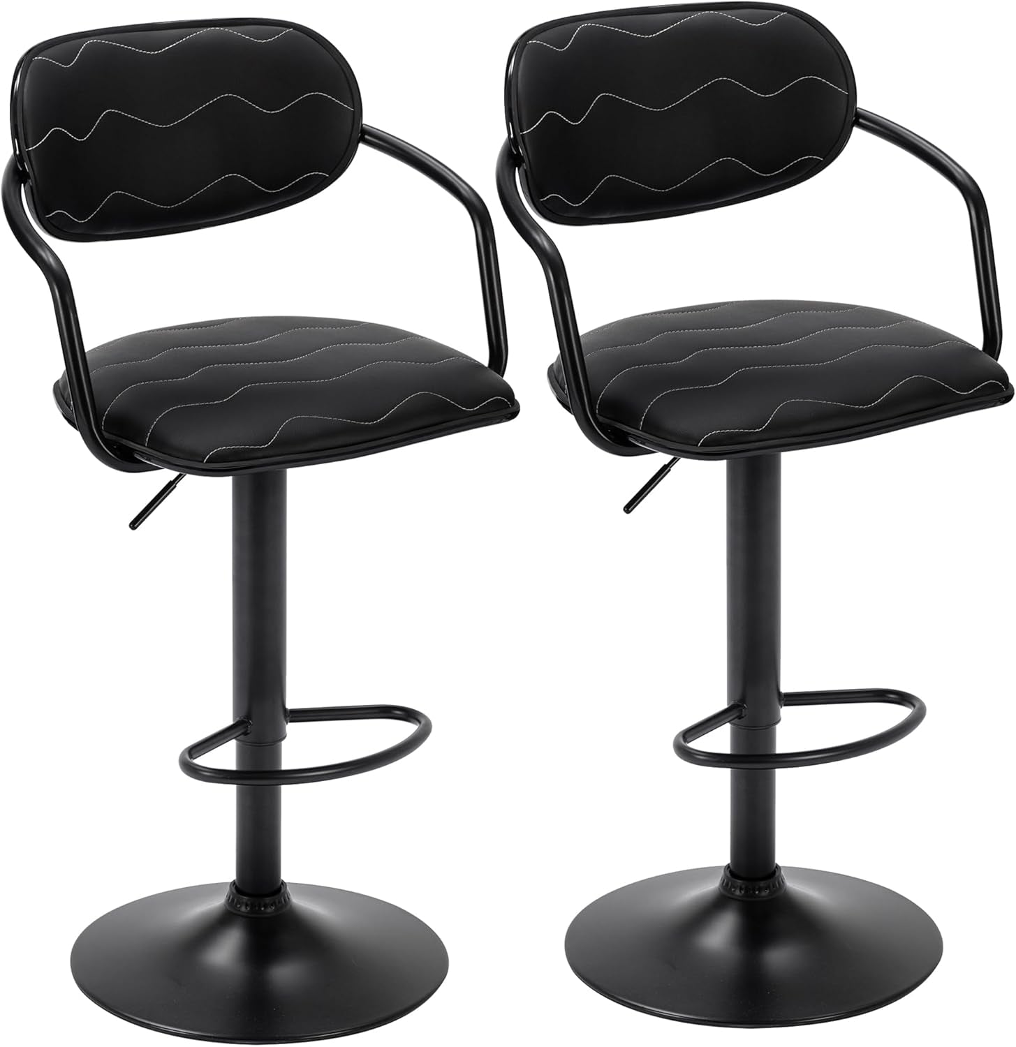 Bar Stools Set of 2, Adjustable Counter Height Barstools with Back and Arm, Swivel Bar Chairs/Pu Leather Kitchen Island Stools for Pub/Dining Room/Living Room, Black-0