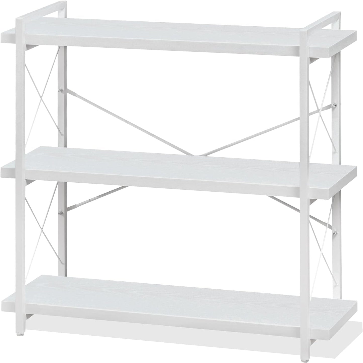 Bookshelf, 3-Tier Industrial Bookcase, White Open Book Shelf, Freestanding Horizontal Bookshelves with Metal Frame-0