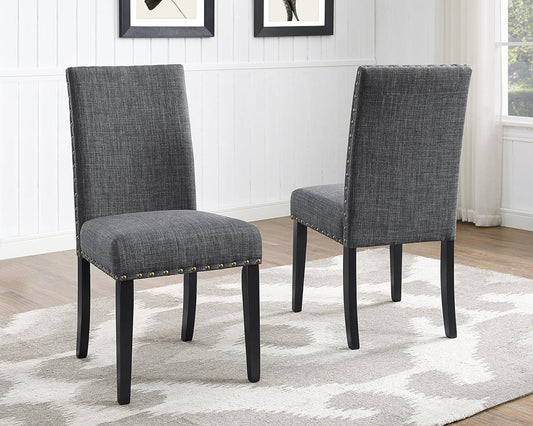 Biony Gray Fabric Dining Chairs with Nailhead Trim, Pack of 2-0