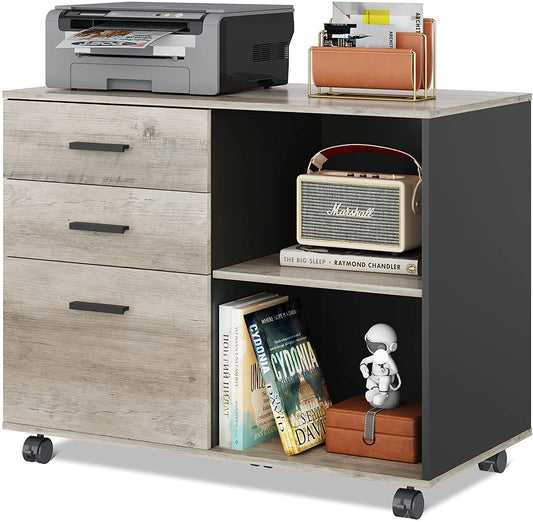 Mobile Wood File Cabinet with Printer Stand-0