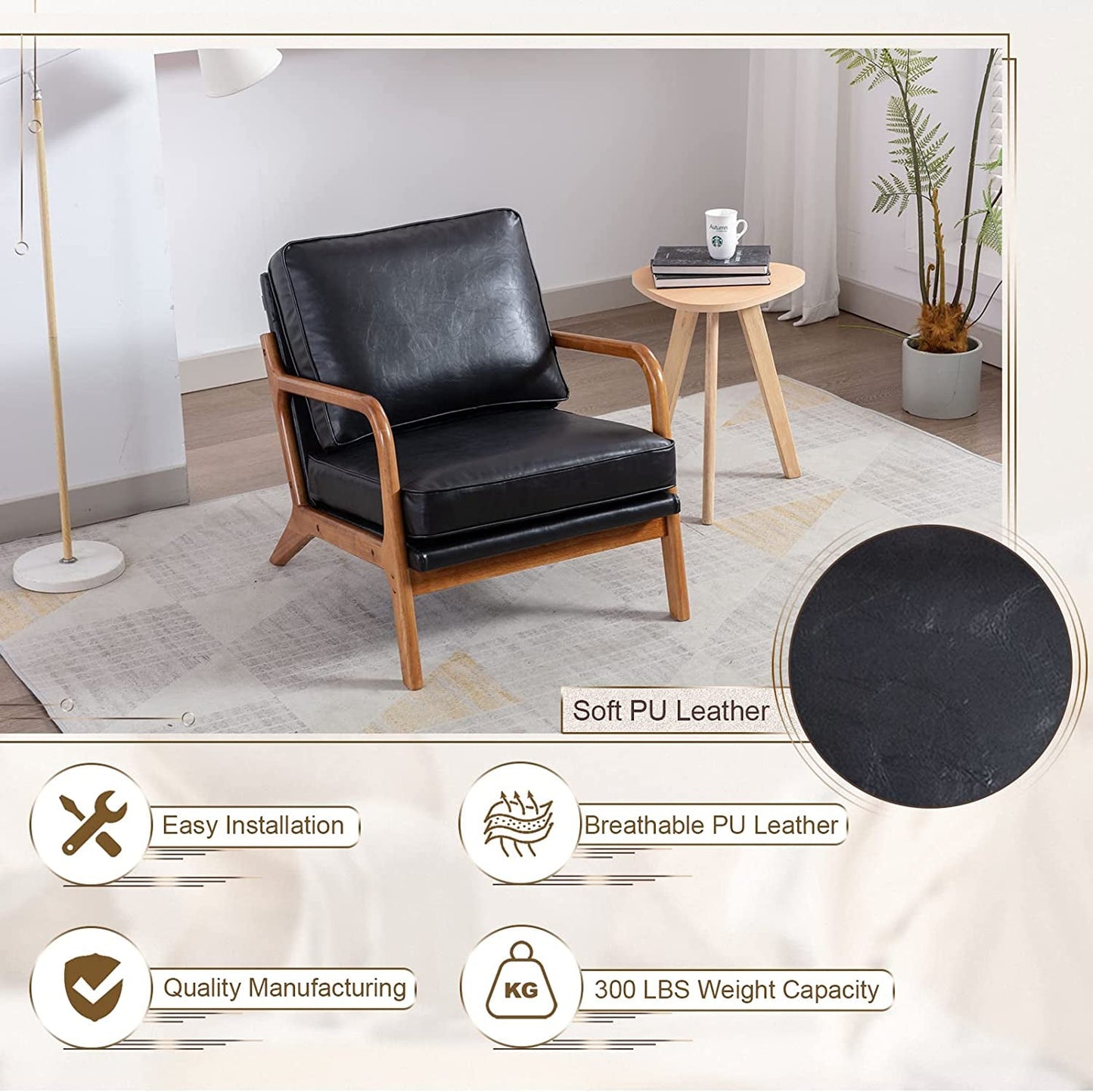 Modern Black Accent Chair with Thick Cushion-3