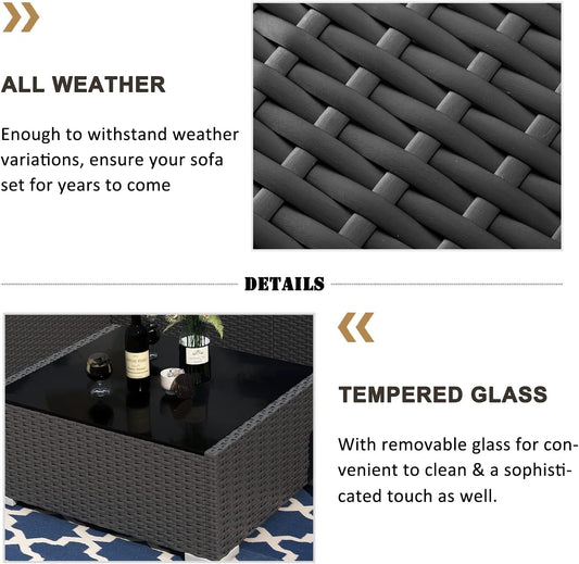 8 Pieces Patio Furniture Set with 44" Propane Gas Fire Pit Table, Outdoor Sectional Wicker Conversation Sofa Sets with Coffee Table-1