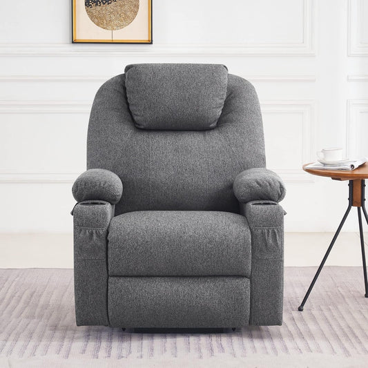 Small Power Lift Recliner Chair Sofa with Massage and Heat for Petite Elderly, 3 Positions, Cup Holders, and USB Ports, Extended Footrest, Fabric 7141 (Grey)-1