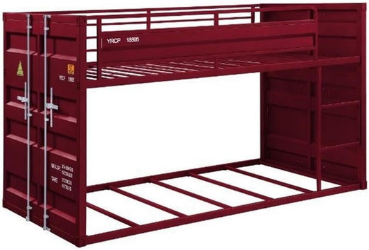 Cargo Twin over Twin Metal Bunk Bed with Ladder and Slat System in Red-0